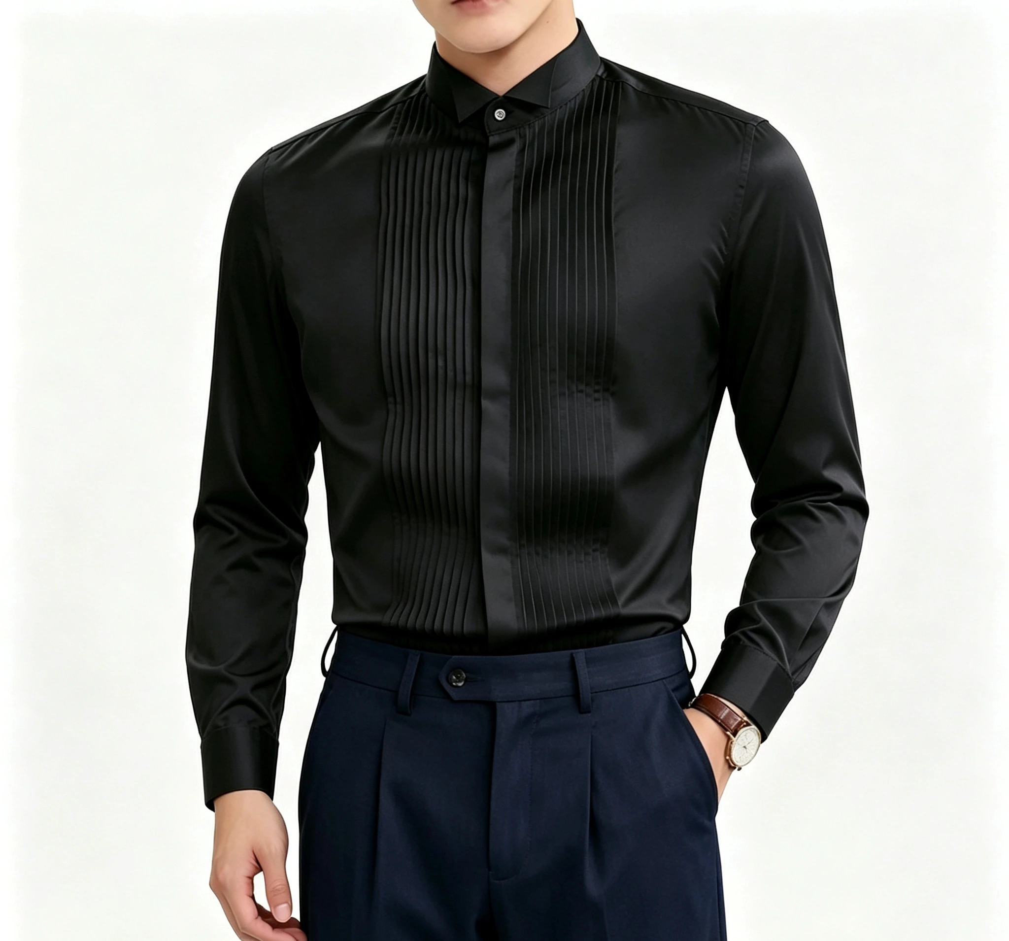 Men's Slim Fit Long Sleeve Dress Shirt, Formal Casual Button Down Shirt in Black White Pink for Business Wedding Party