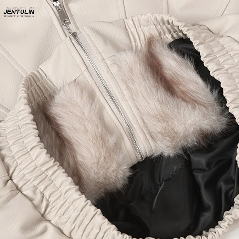 Male Jacket Padded Jackets Zipper Hooded Faux Fur PU Leather Thick Pockets Stylish Cotton Coats Y2K Winter Men Clothng Keep Warm