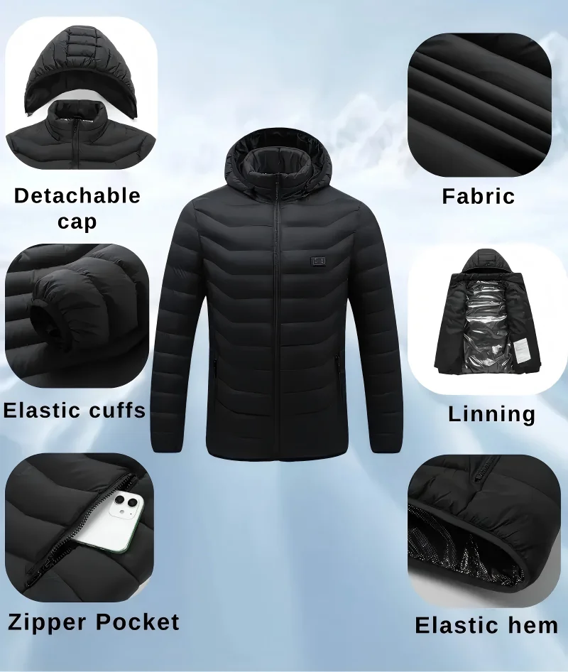New Men Winter 23 Zone Heating Four Control Switch Outdoor Cold Protection And Warmth Detachable Hat Cotton Coat(No Power Bank)