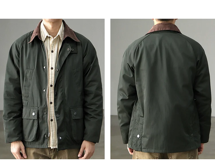 Men's new workwear wax jacket Ami khaki American retro corduroy lapel jacket