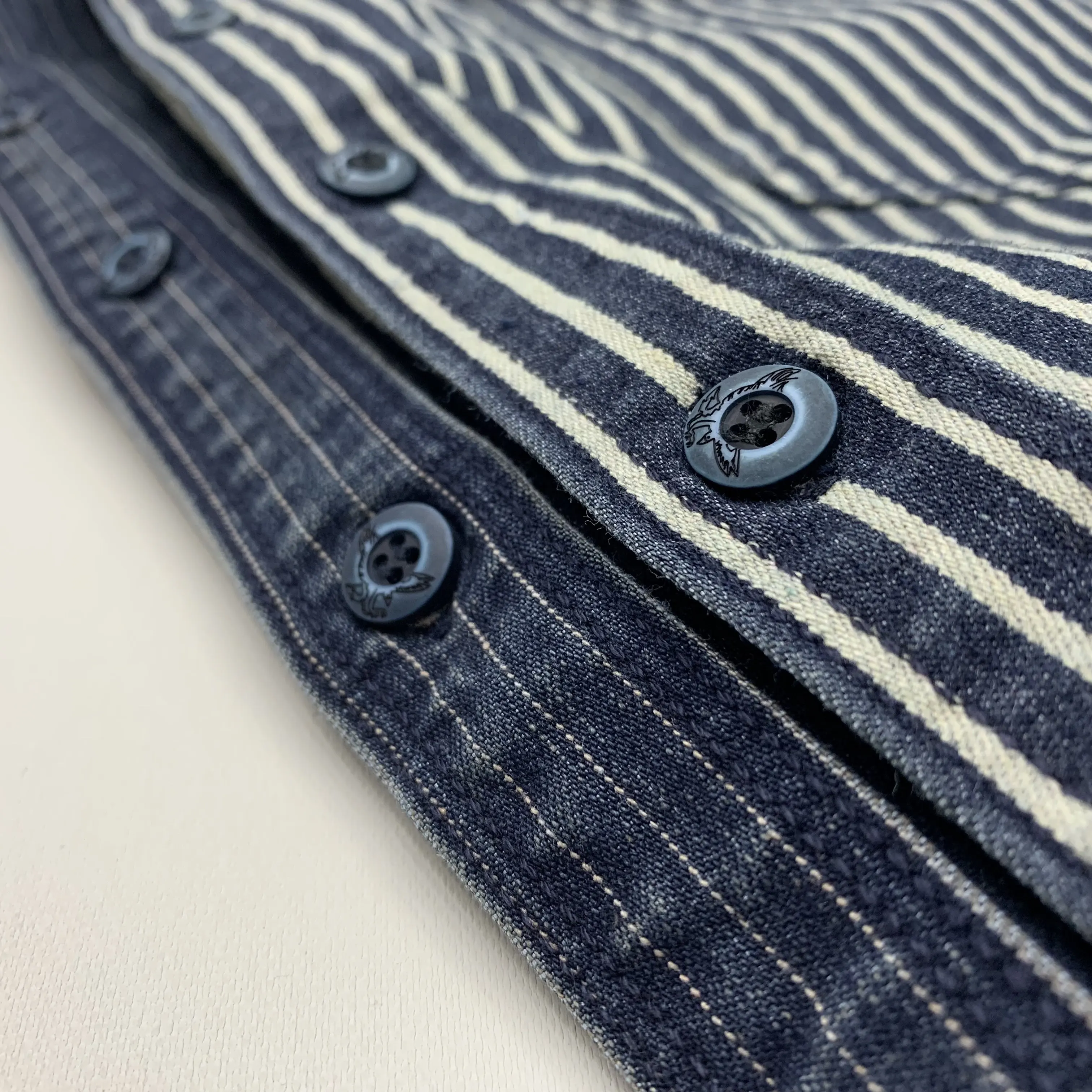 Ami khaki Japanese retro-style work shirt heavyweight pure cotton vertical stripe loose long-sleeved denim shirt