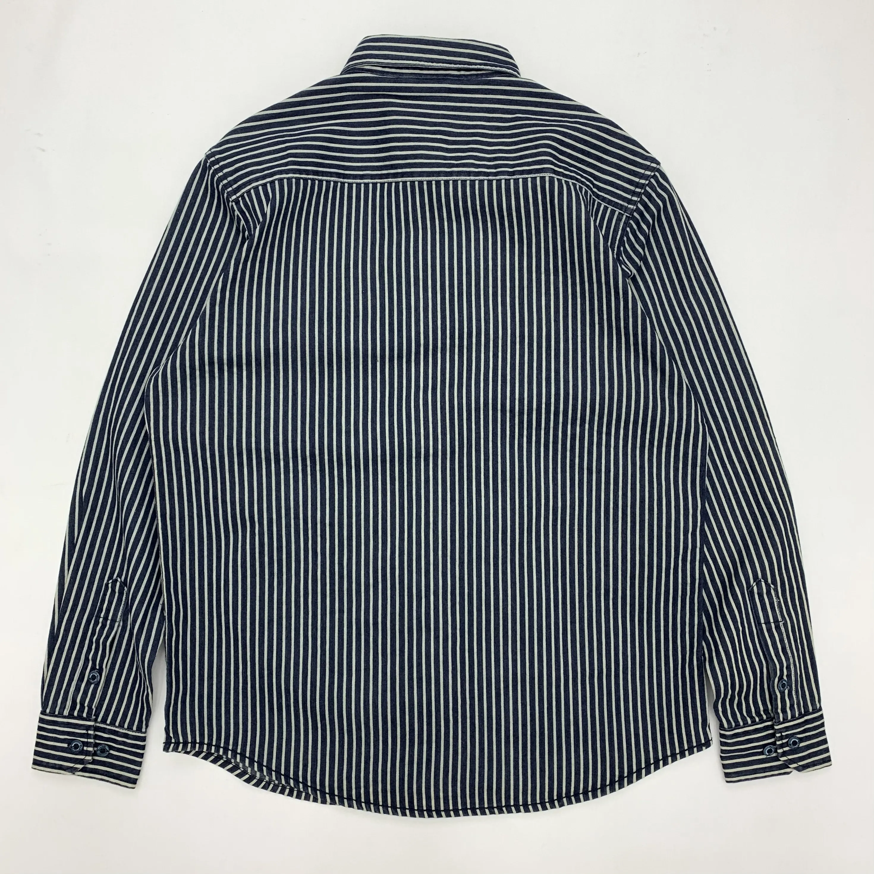 Ami khaki Japanese retro-style work shirt heavyweight pure cotton vertical stripe loose long-sleeved denim shirt