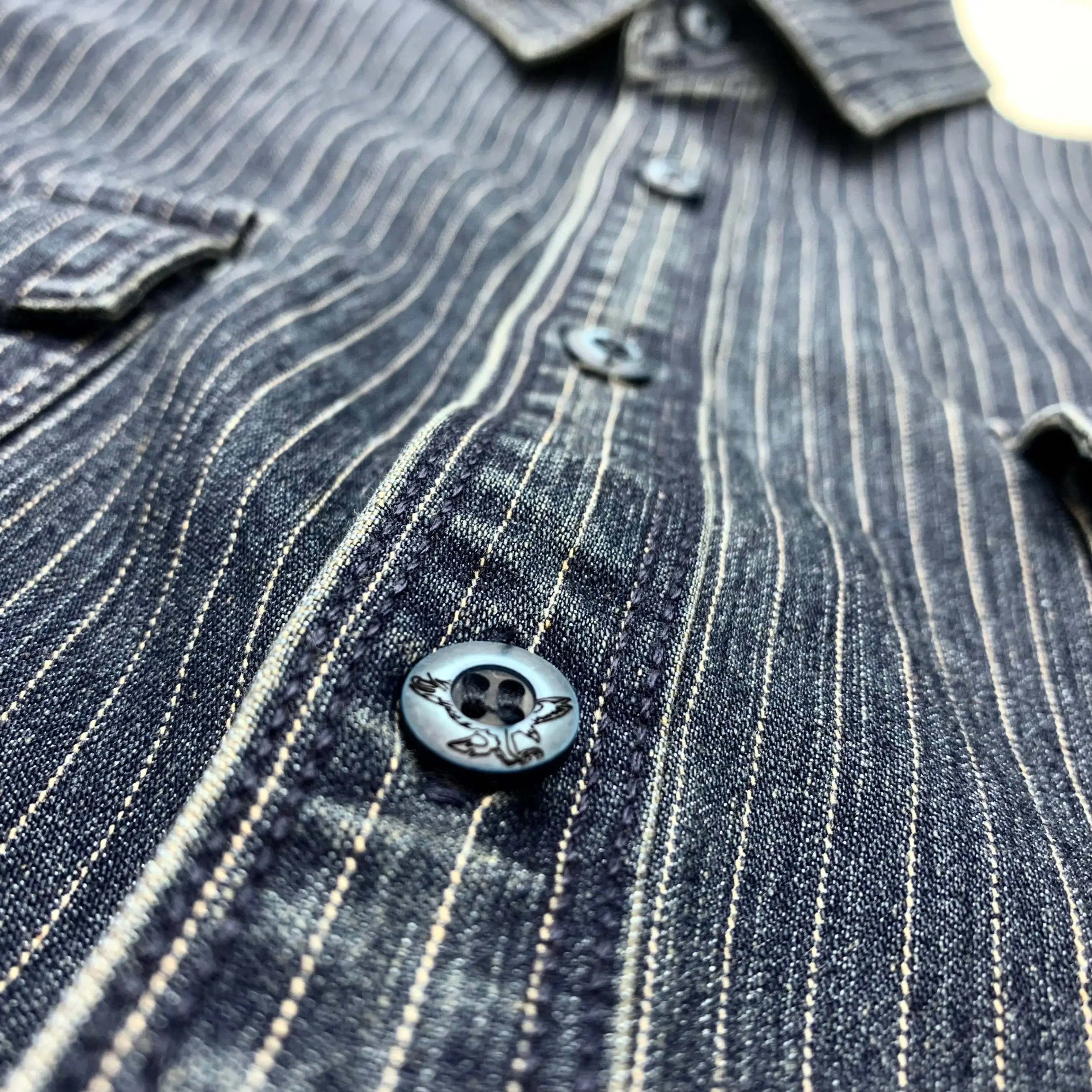 Ami khaki Japanese retro-style work shirt heavyweight pure cotton vertical stripe loose long-sleeved denim shirt