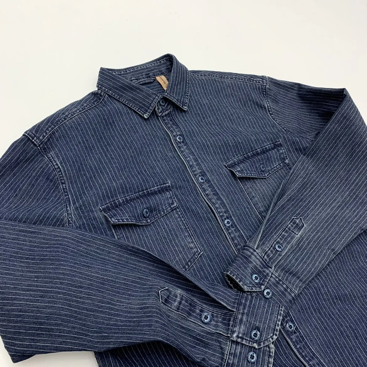 Ami khaki Japanese retro-style work shirt heavyweight pure cotton vertical stripe loose long-sleeved denim shirt