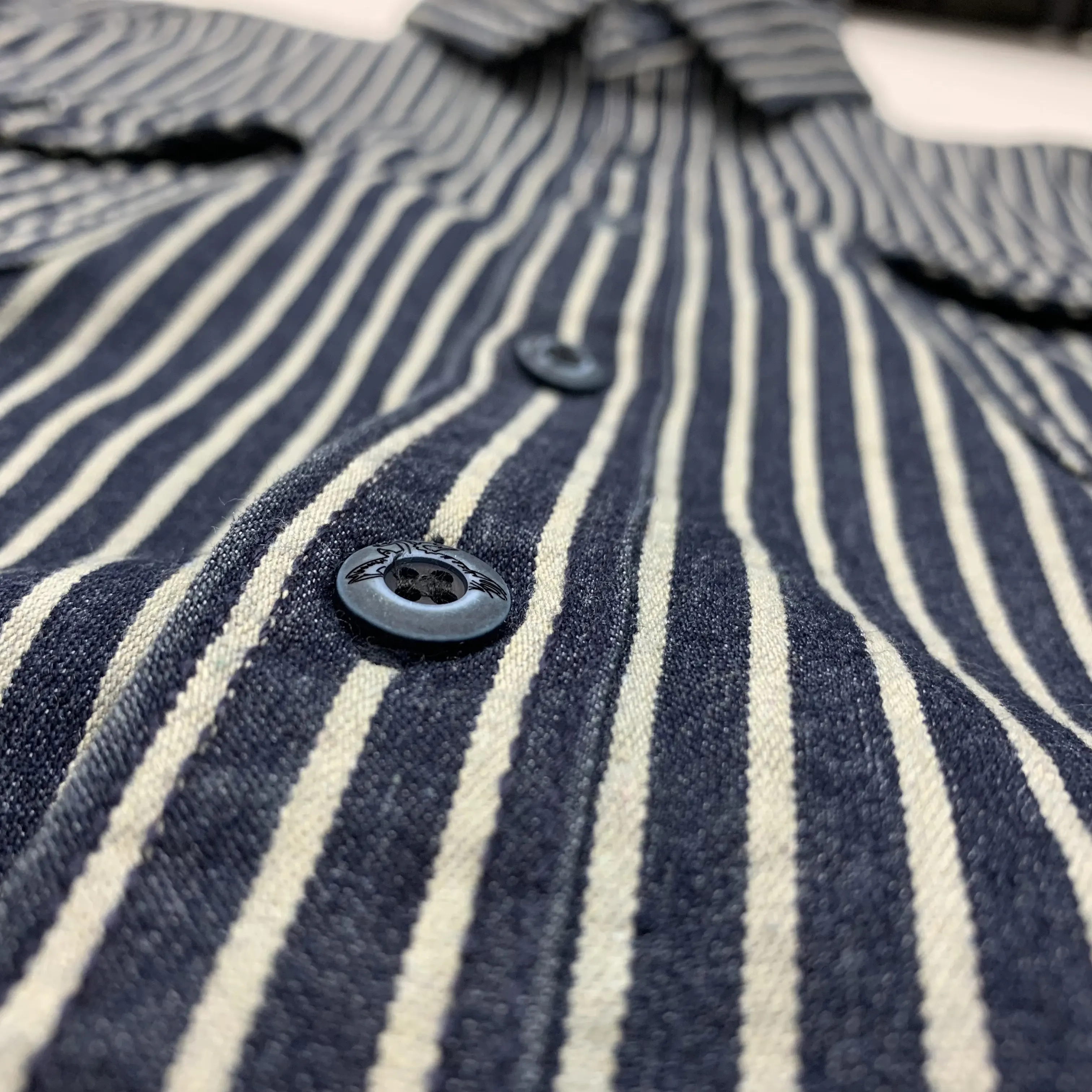 Ami khaki Japanese retro-style work shirt heavyweight pure cotton vertical stripe loose long-sleeved denim shirt