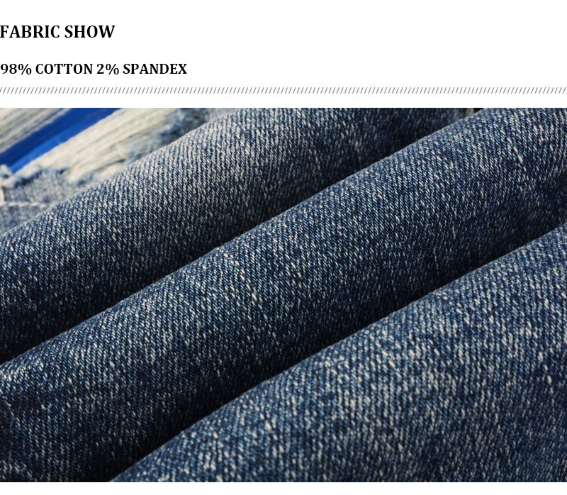 Fashionable New Men's Retro Blue Jeans With Pleated Elastic Perforated Blue Leather Patch Tight Tapered Pants Y2K