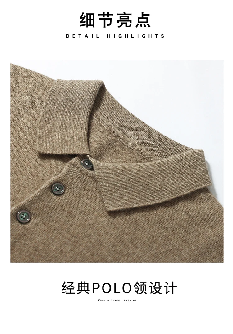 100% Cashmere Short Sleeve Soft Knit Sweater Chic Spring Summer Men's POLO-Neck Pullover Basic Smart Casual Pullover Solid Tops