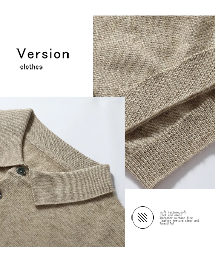 100% Cashmere Short Sleeve Soft Knit Sweater Chic Spring Summer Men's POLO-Neck Pullover Basic Smart Casual Pullover Solid Tops