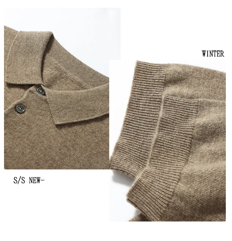 100% Cashmere Short Sleeve Soft Knit Sweater Chic Spring Summer Men's POLO-Neck Pullover Basic Smart Casual Pullover Solid Tops