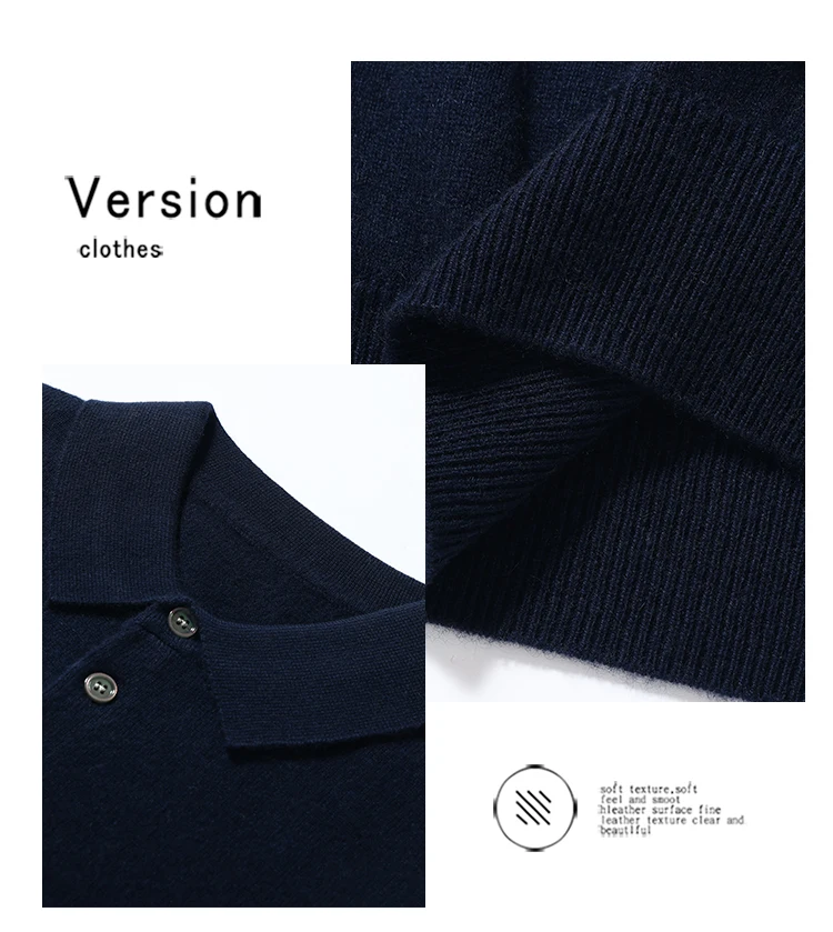 100% Cashmere Short Sleeve Soft Knit Sweater Chic Spring Summer Men's POLO-Neck Pullover Basic Smart Casual Pullover Solid Tops