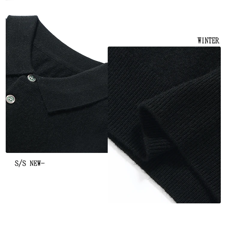 100% Cashmere Short Sleeve Soft Knit Sweater Chic Spring Summer Men's POLO-Neck Pullover Basic Smart Casual Pullover Solid Tops