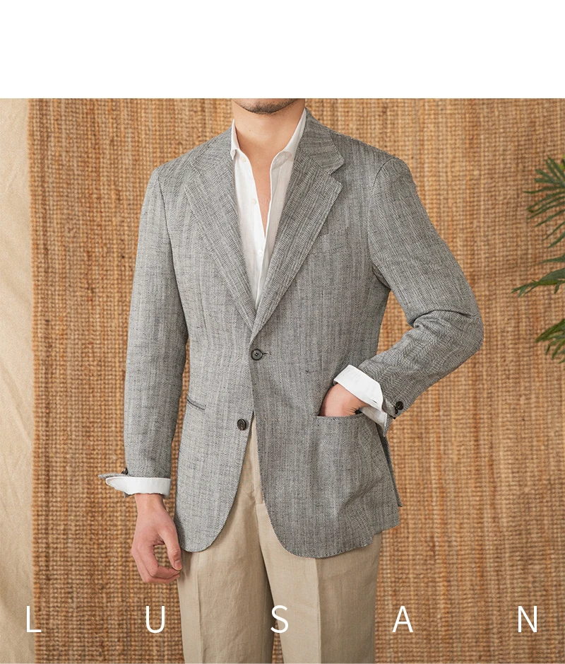 Cotton and linen herringbone pattern business gentleman thin half-lining suit NAPOLI casual slim suit men's