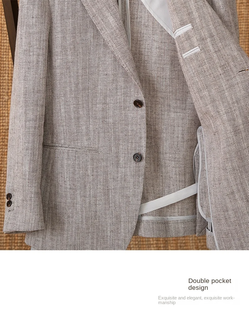 Cotton and linen herringbone pattern business gentleman thin half-lining suit NAPOLI casual slim suit men's