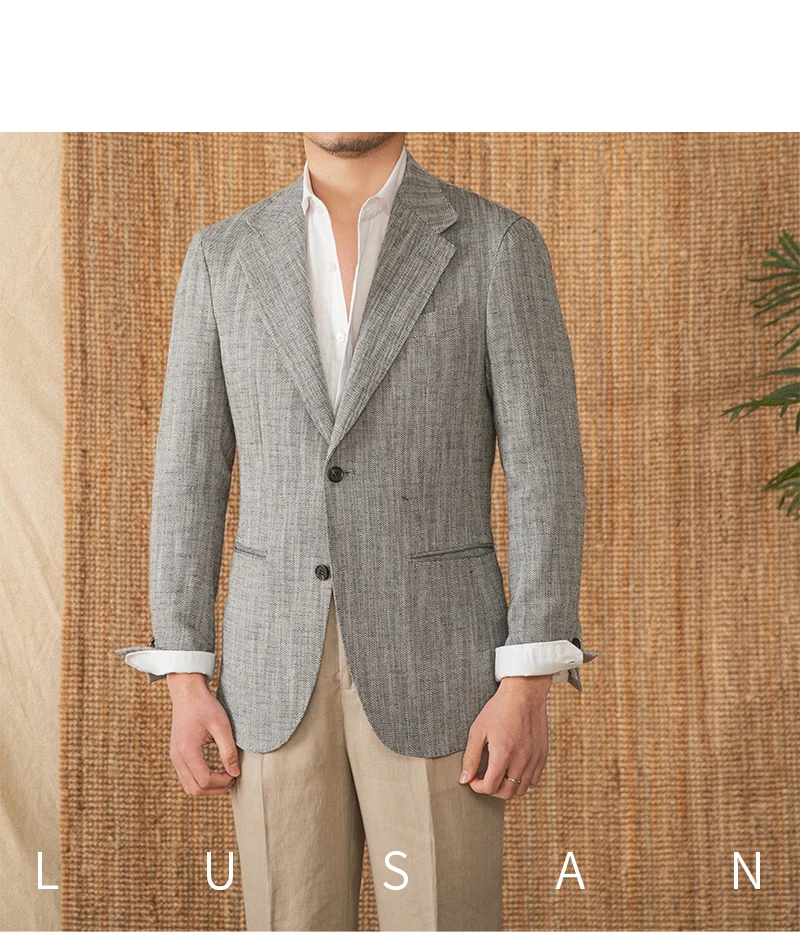 Cotton and linen herringbone pattern business gentleman thin half-lining suit NAPOLI casual slim suit men's