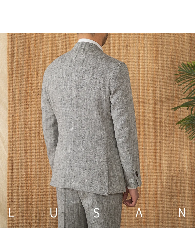 Cotton and linen herringbone pattern business gentleman thin half-lining suit NAPOLI casual slim suit men's