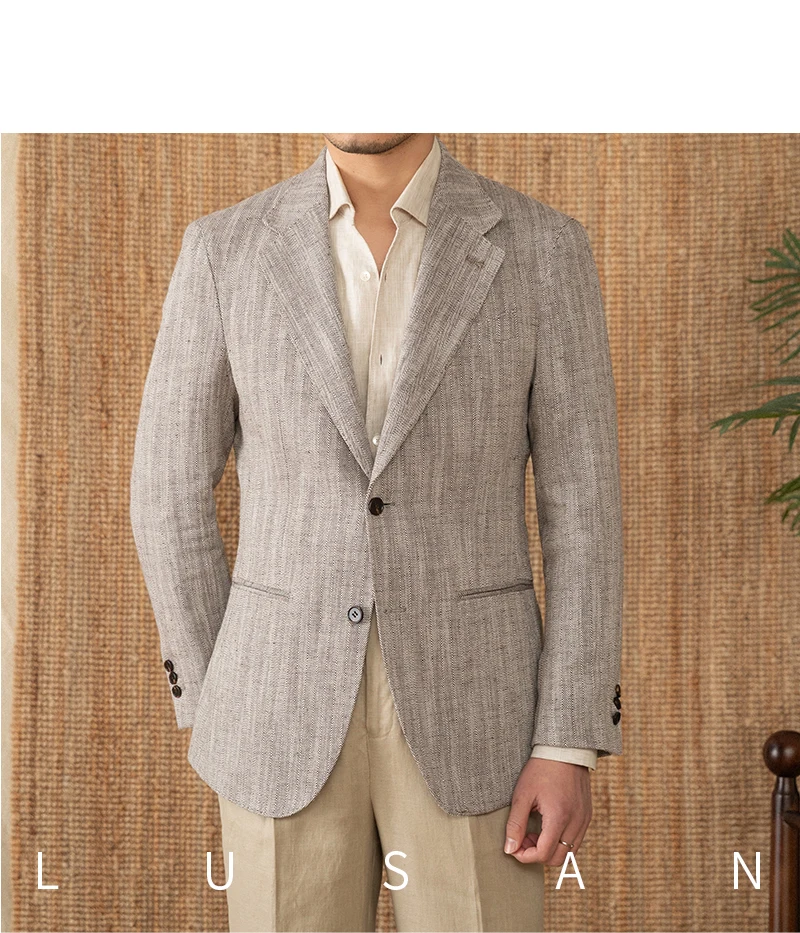 Cotton and linen herringbone pattern business gentleman thin half-lining suit NAPOLI casual slim suit men's