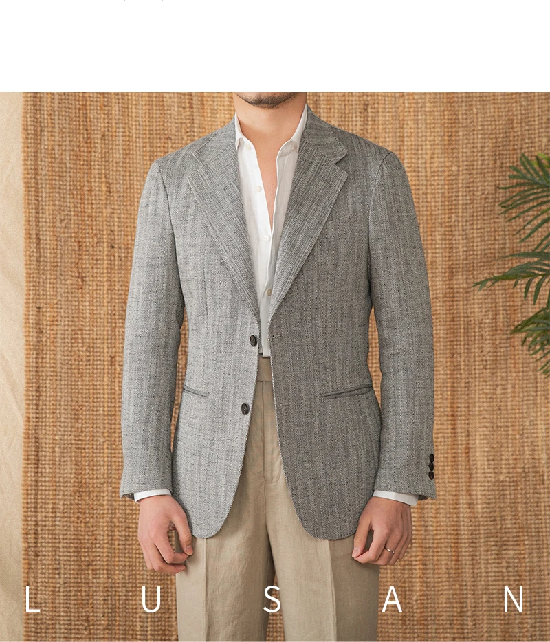 Cotton and linen herringbone pattern business gentleman thin half-lining suit NAPOLI casual slim suit men's