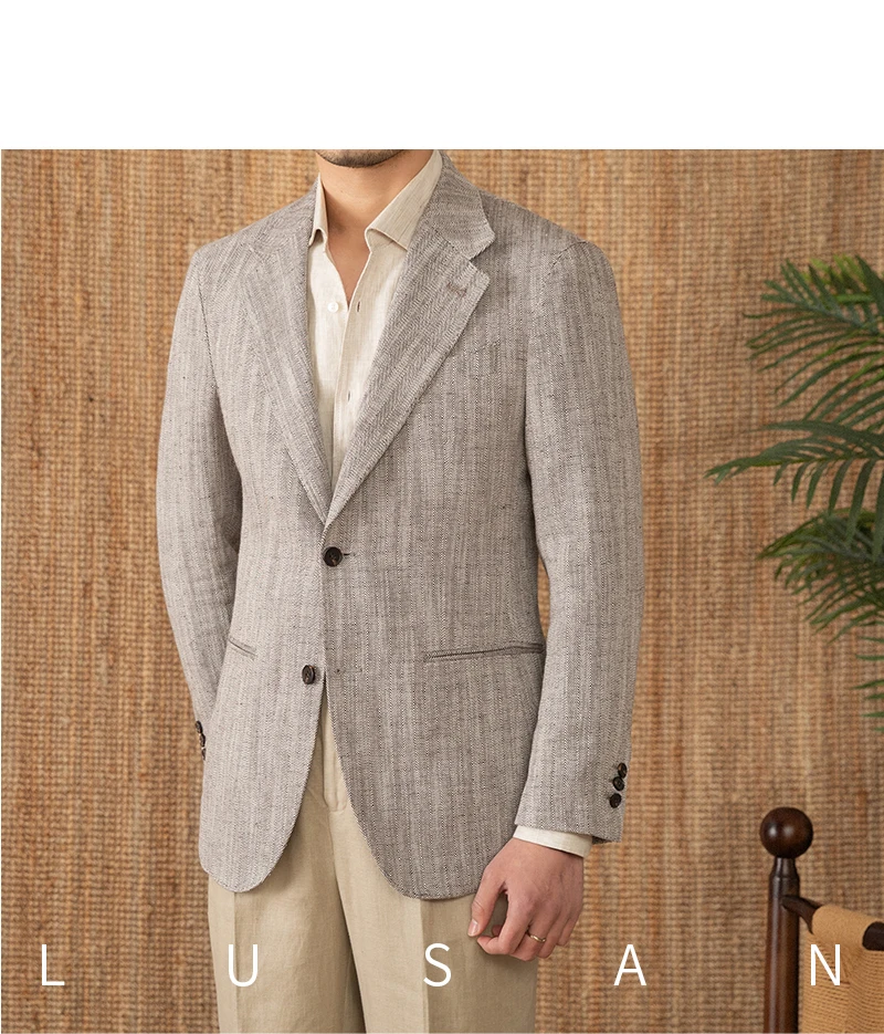 Cotton and linen herringbone pattern business gentleman thin half-lining suit NAPOLI casual slim suit men's