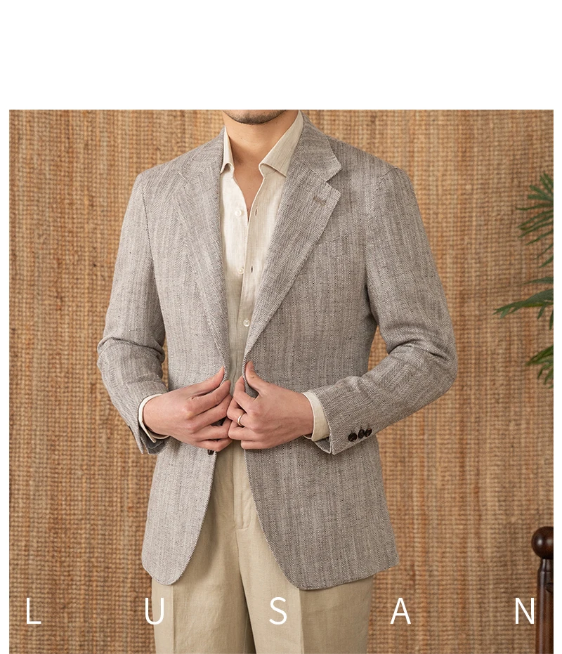 Cotton and linen herringbone pattern business gentleman thin half-lining suit NAPOLI casual slim suit men's