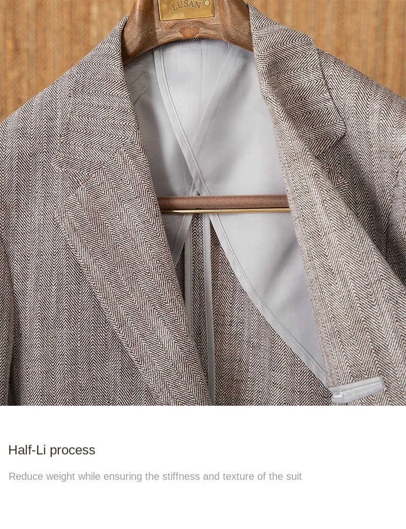 Cotton and linen herringbone pattern business gentleman thin half-lining suit NAPOLI casual slim suit men's