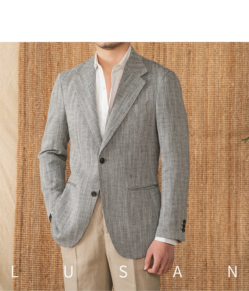 Cotton and linen herringbone pattern business gentleman thin half-lining suit NAPOLI casual slim suit men's