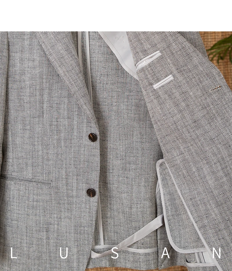 Cotton and linen herringbone pattern business gentleman thin half-lining suit NAPOLI casual slim suit men's