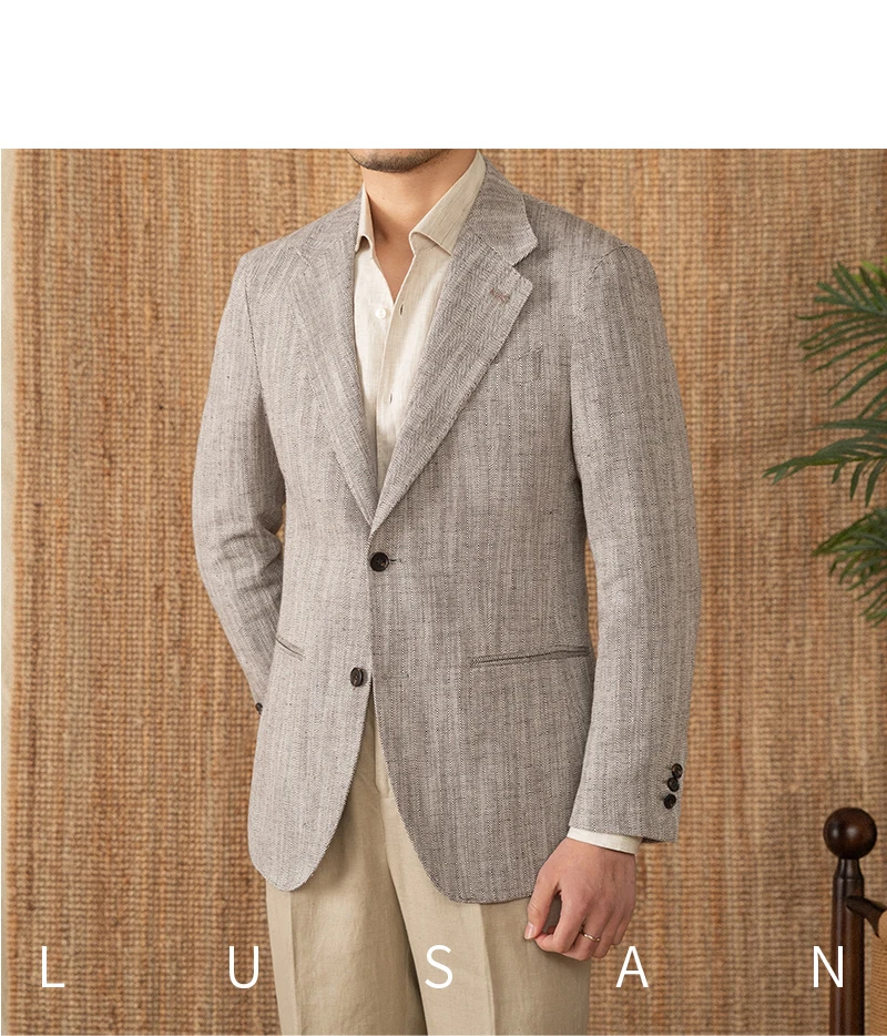 Cotton and linen herringbone pattern business gentleman thin half-lining suit NAPOLI casual slim suit men's