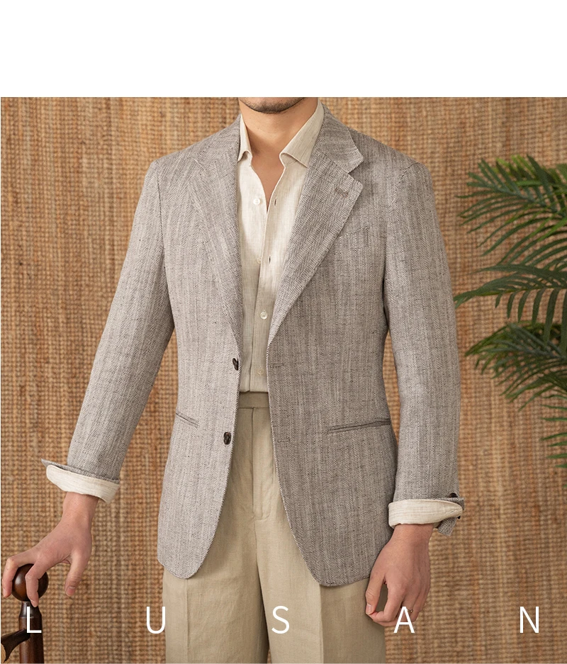 Cotton and linen herringbone pattern business gentleman thin half-lining suit NAPOLI casual slim suit men's