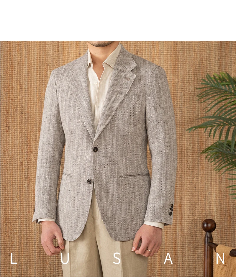 Cotton and linen herringbone pattern business gentleman thin half-lining suit NAPOLI casual slim suit men's