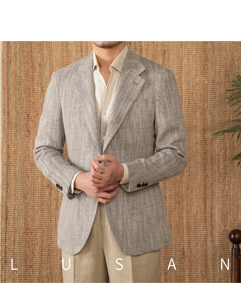 Cotton and linen herringbone pattern business gentleman thin half-lining suit NAPOLI casual slim suit men's