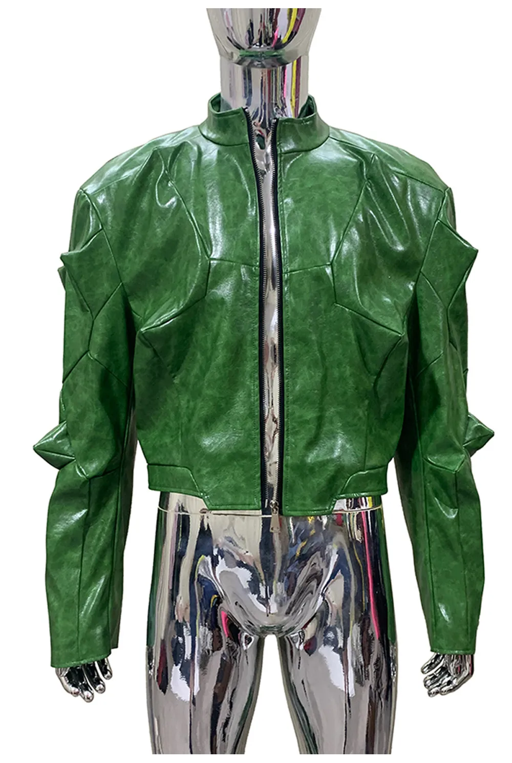 Nerazzurri Autumn Short Shiny Bright Green Deconstruction Pu Leather Jacket Men Luxury Designer Punk Style Menswear Streetwear