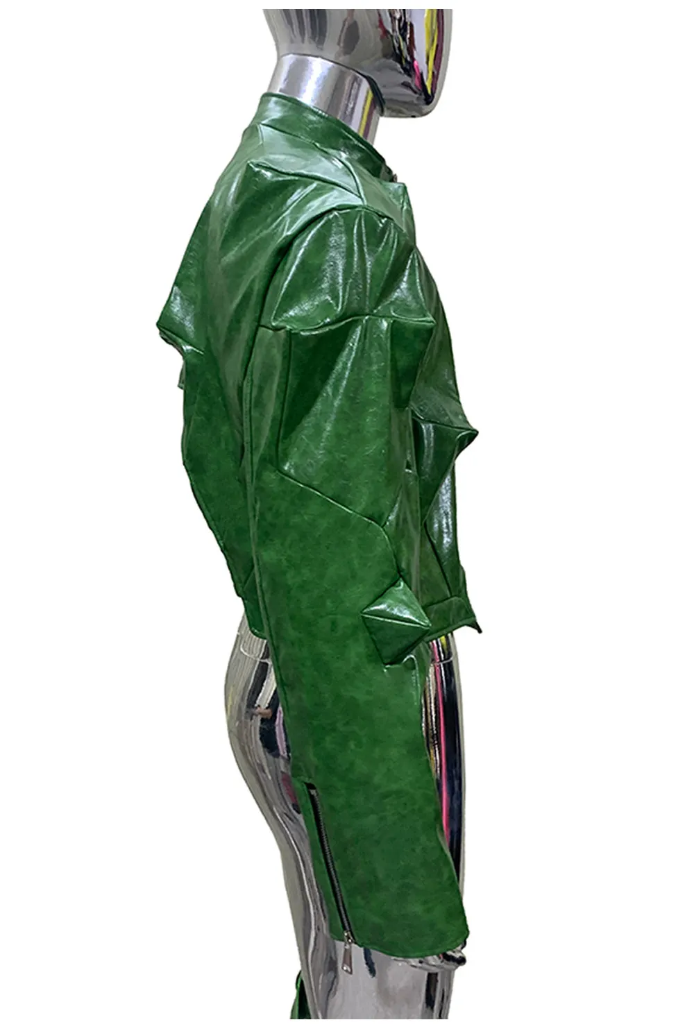 Nerazzurri Autumn Short Shiny Bright Green Deconstruction Pu Leather Jacket Men Luxury Designer Punk Style Menswear Streetwear