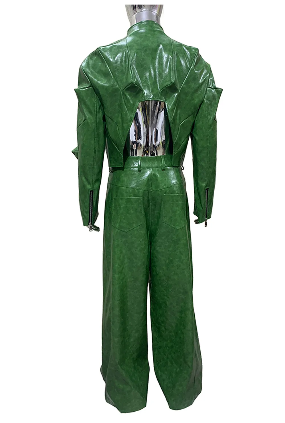 Nerazzurri Autumn Short Shiny Bright Green Deconstruction Pu Leather Jacket Men Luxury Designer Punk Style Menswear Streetwear