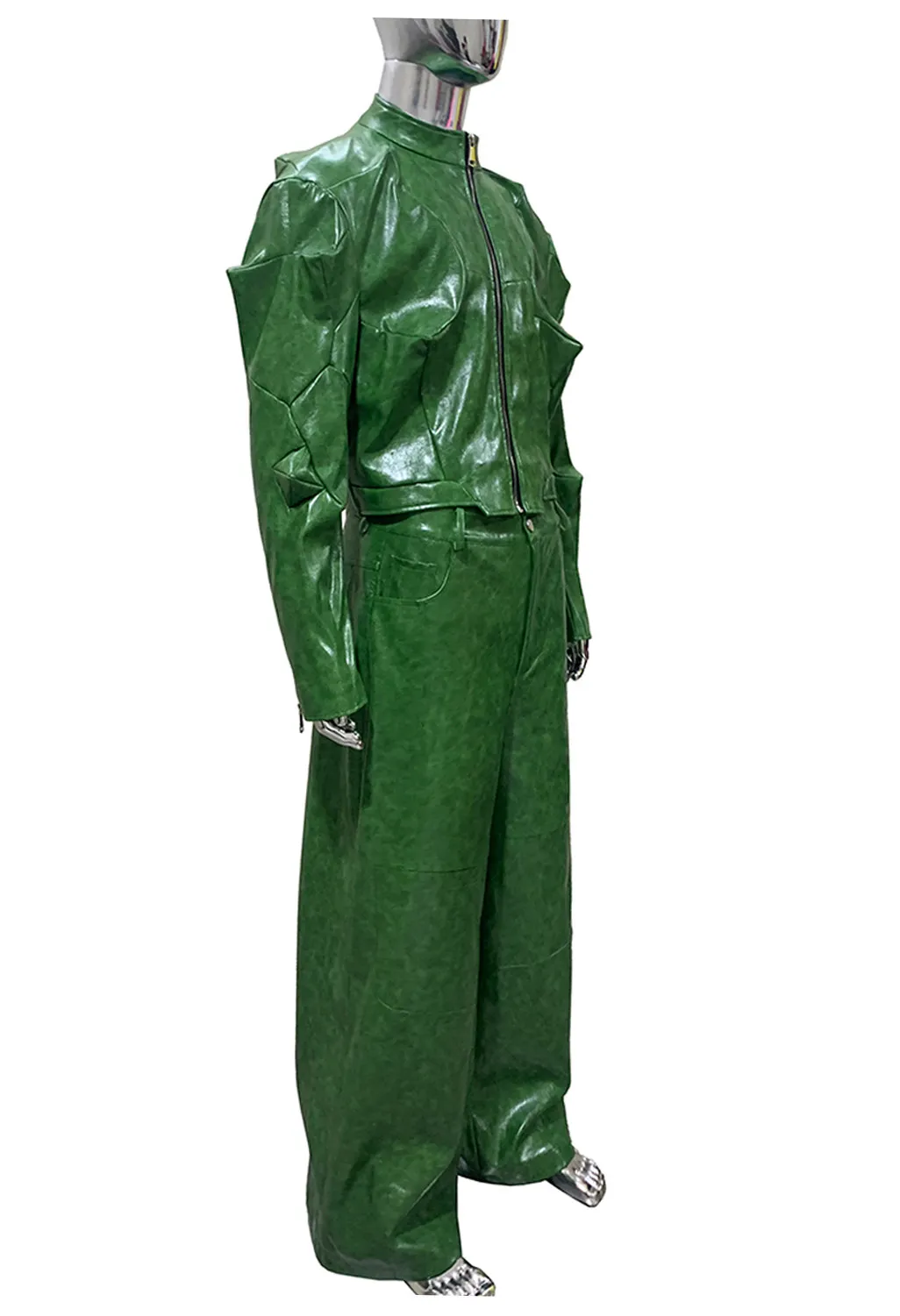 Nerazzurri Autumn Short Shiny Bright Green Deconstruction Pu Leather Jacket Men Luxury Designer Punk Style Menswear Streetwear