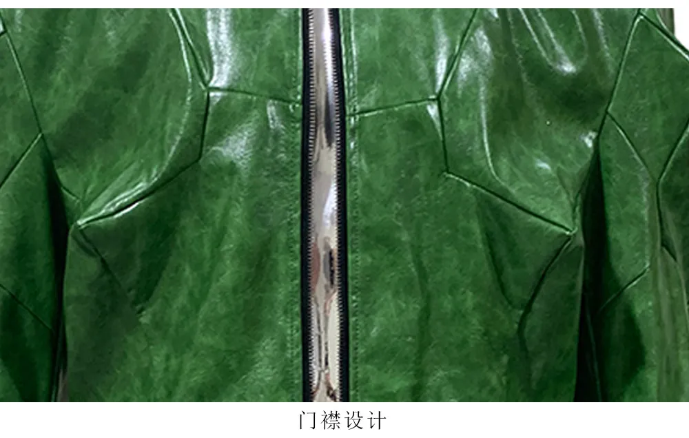 Nerazzurri Autumn Short Shiny Bright Green Deconstruction Pu Leather Jacket Men Luxury Designer Punk Style Menswear Streetwear