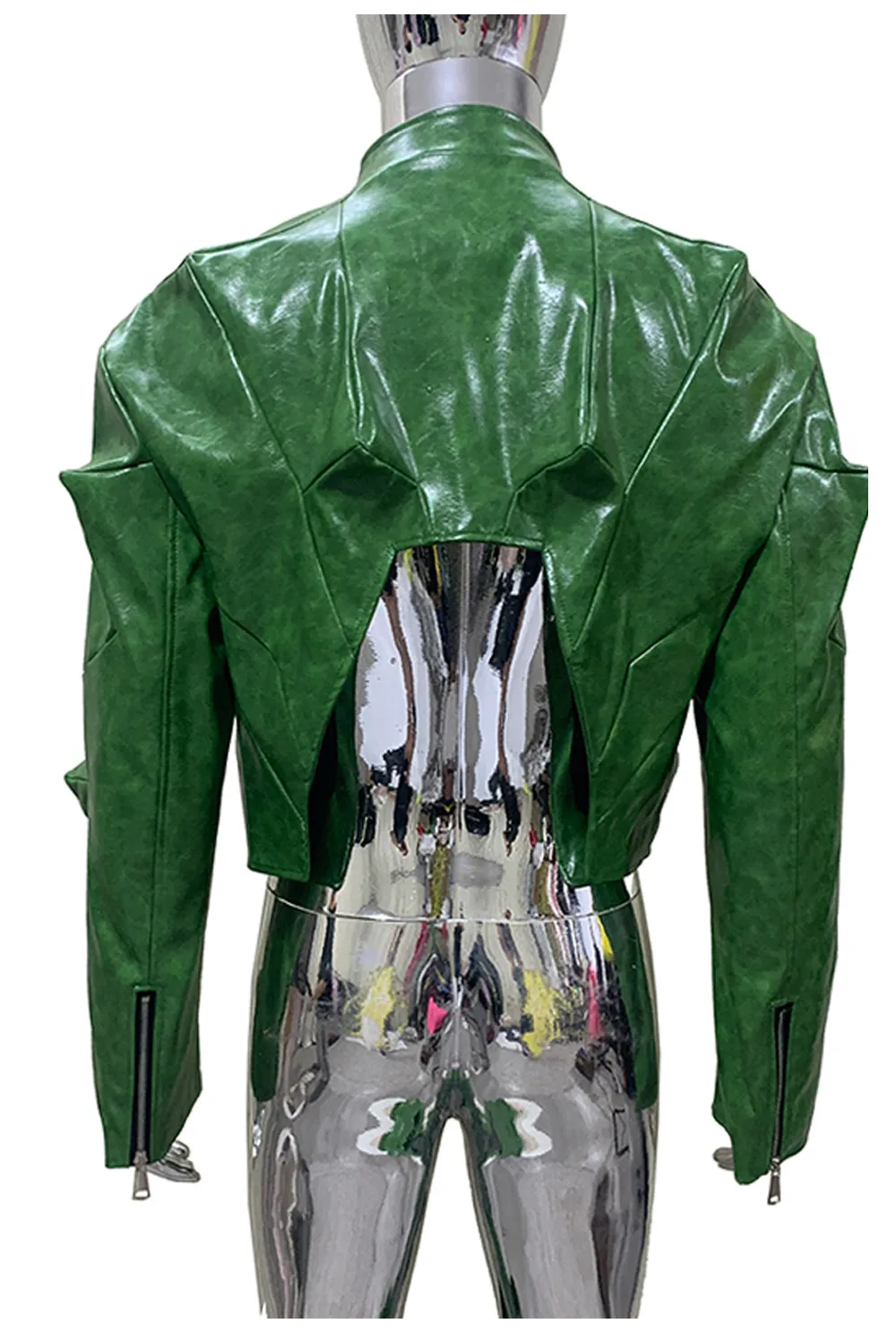 Nerazzurri Autumn Short Shiny Bright Green Deconstruction Pu Leather Jacket Men Luxury Designer Punk Style Menswear Streetwear