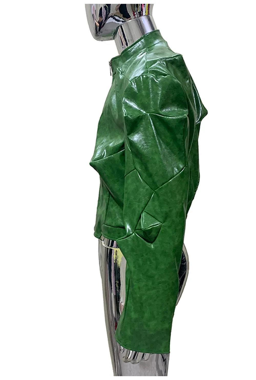Nerazzurri Autumn Short Shiny Bright Green Deconstruction Pu Leather Jacket Men Luxury Designer Punk Style Menswear Streetwear