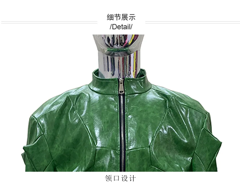Nerazzurri Autumn Short Shiny Bright Green Deconstruction Pu Leather Jacket Men Luxury Designer Punk Style Menswear Streetwear