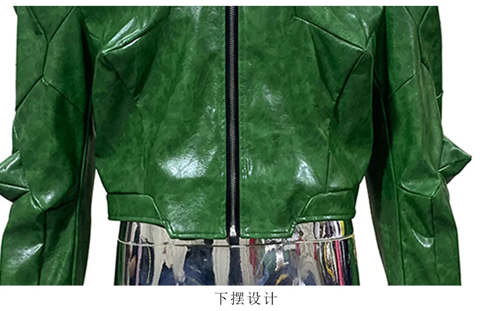 Nerazzurri Autumn Short Shiny Bright Green Deconstruction Pu Leather Jacket Men Luxury Designer Punk Style Menswear Streetwear