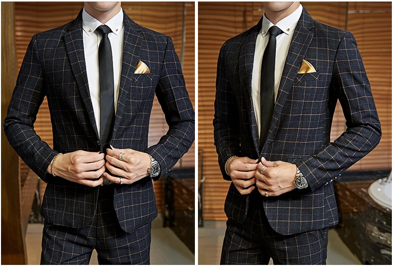 Men's Casual One-Button Plaid Suit Two-Piece Set Business No-Ironing Best Man M-5XL 2025 Fashion Comfortable Fit