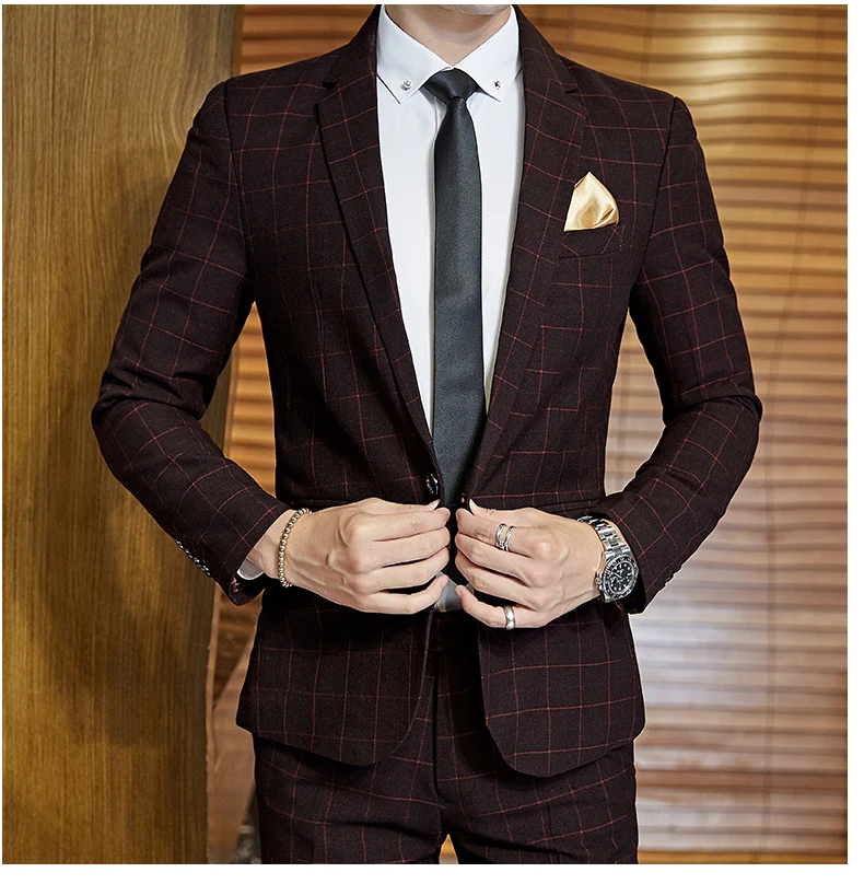 Men's Casual One-Button Plaid Suit Two-Piece Set Business No-Ironing Best Man M-5XL 2025 Fashion Comfortable Fit