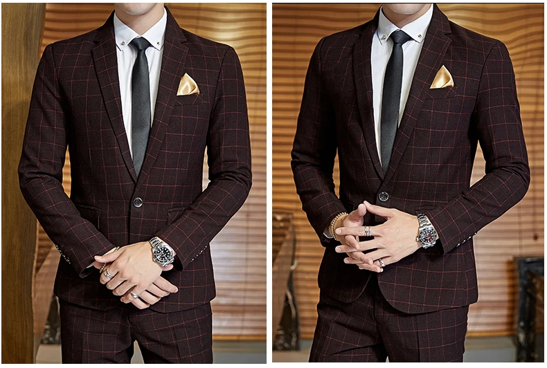 Men's Casual One-Button Plaid Suit Two-Piece Set Business No-Ironing Best Man M-5XL 2025 Fashion Comfortable Fit