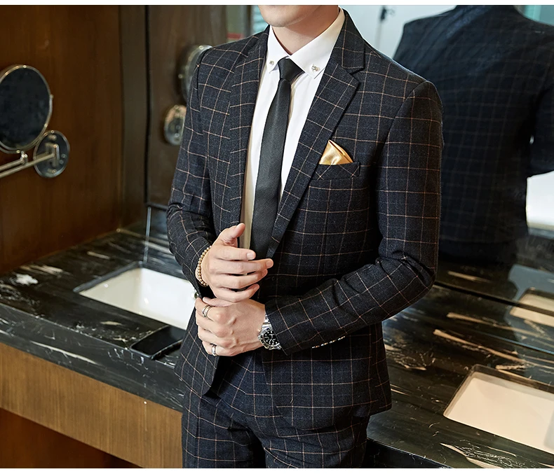 Men's Casual One-Button Plaid Suit Two-Piece Set Business No-Ironing Best Man M-5XL 2025 Fashion Comfortable Fit