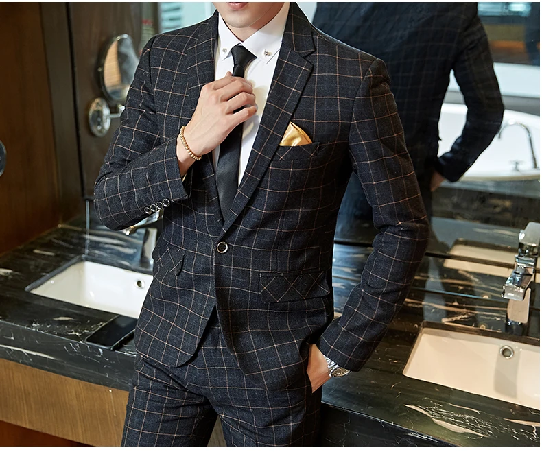 Men's Casual One-Button Plaid Suit Two-Piece Set Business No-Ironing Best Man M-5XL 2025 Fashion Comfortable Fit