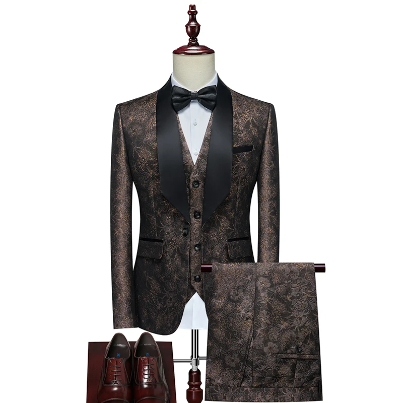 Men's Evening Dress Bridegroom Suit British Wedding Business Casual Fashion Three-piece Set with Vest And Trousers Sizes M-6XL