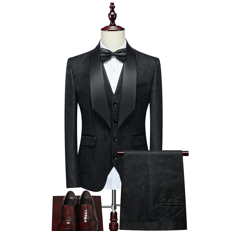 Men's Evening Dress Bridegroom Suit British Wedding Business Casual Fashion Three-piece Set with Vest And Trousers Sizes M-6XL