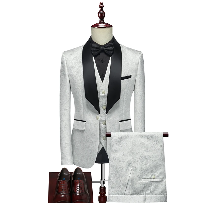 Men's Evening Dress Bridegroom Suit British Wedding Business Casual Fashion Three-piece Set with Vest And Trousers Sizes M-6XL