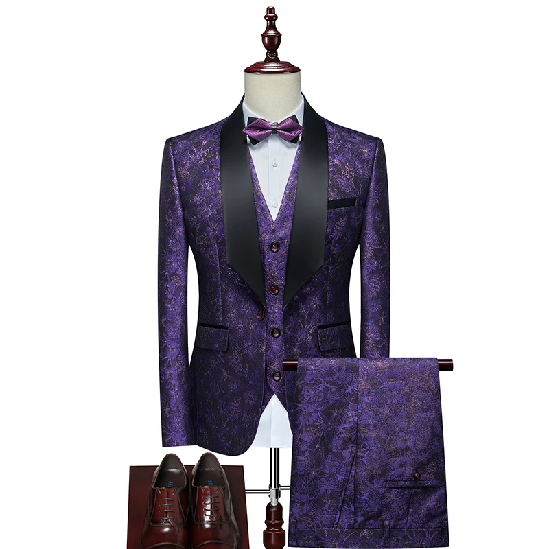 Men's Evening Dress Bridegroom Suit British Wedding Business Casual Fashion Three-piece Set with Vest And Trousers Sizes M-6XL