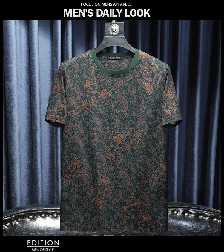 Summer Men's Printed Round Neck Short Sleeved T-shirt Fashion Slim Fit Casual Tshirts Trendy Social Tees Streetwear Men Clothing