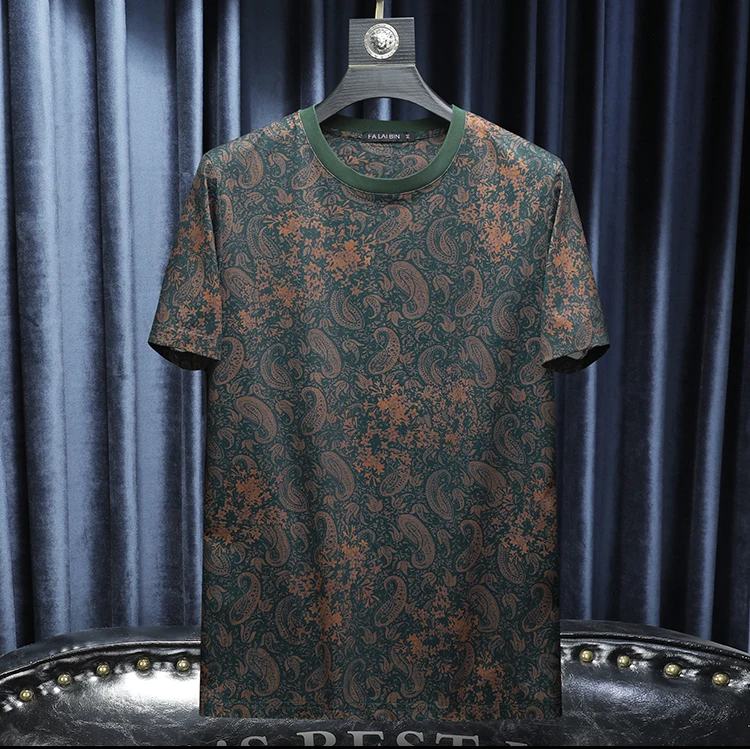 Summer Men's Printed Round Neck Short Sleeved T-shirt Fashion Slim Fit Casual Tshirts Trendy Social Tees Streetwear Men Clothing